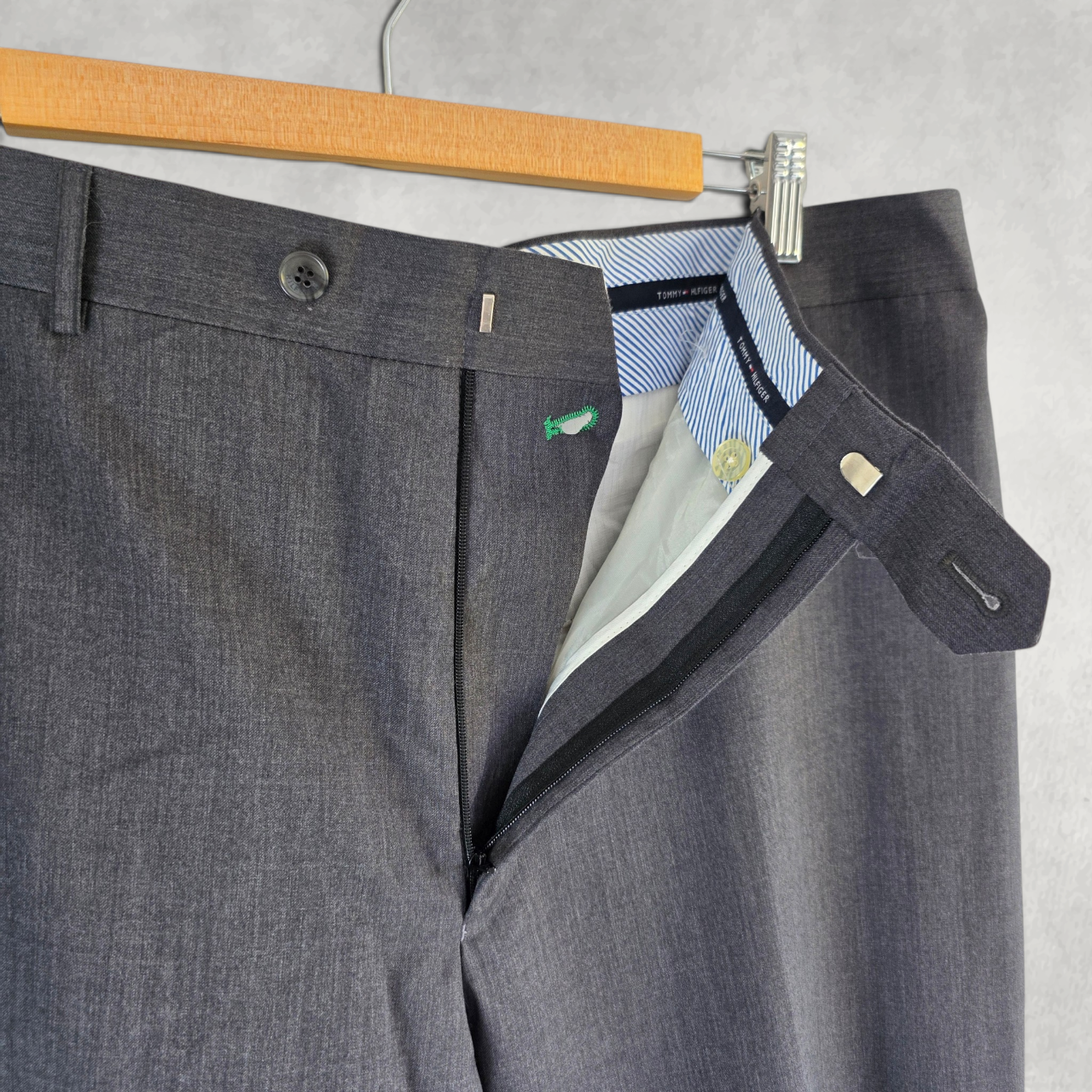 Tommy Hilfiger Men’s Wool Dress Trousers Grey Smart Formal Tailored W40 L30