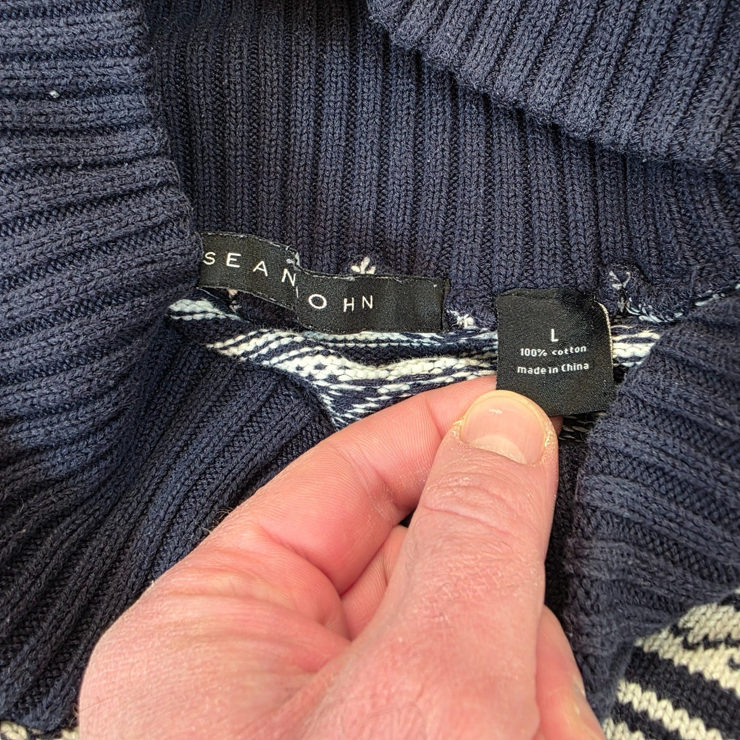 Sean John Men’s Patterned Knit Sweater L Vintage Y2K Cotton Jumper