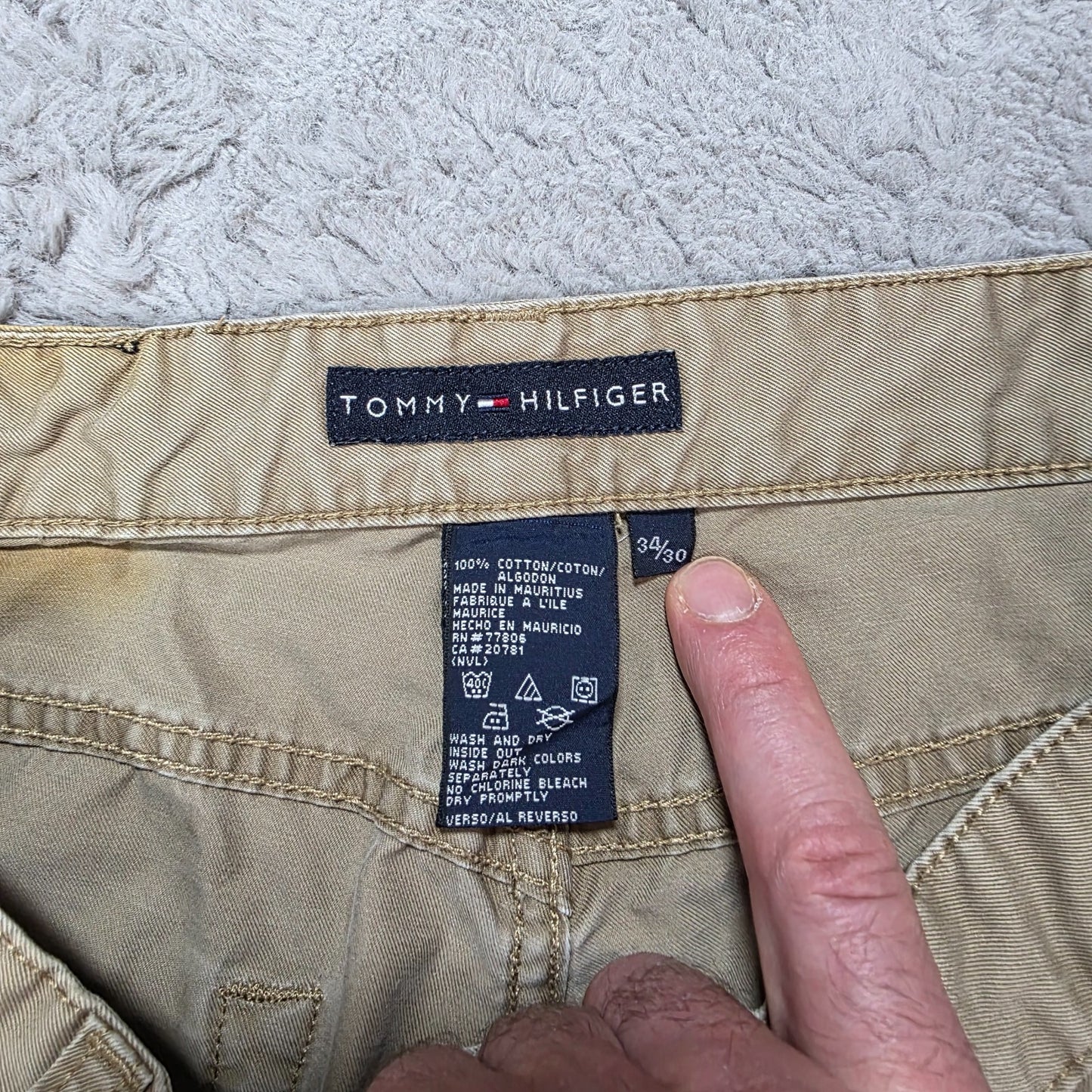 Tommy Hilfiger Straight Fit Chino Trousers Beige W34 L30 Cotton Casual Y2K