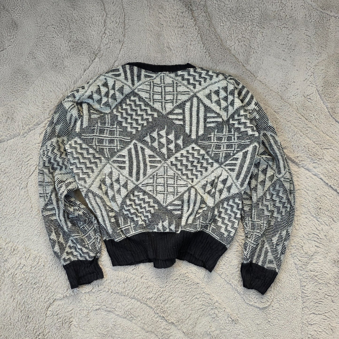 Vintage Reversible Black White Geometric Knit Jumper Men’s Medium
