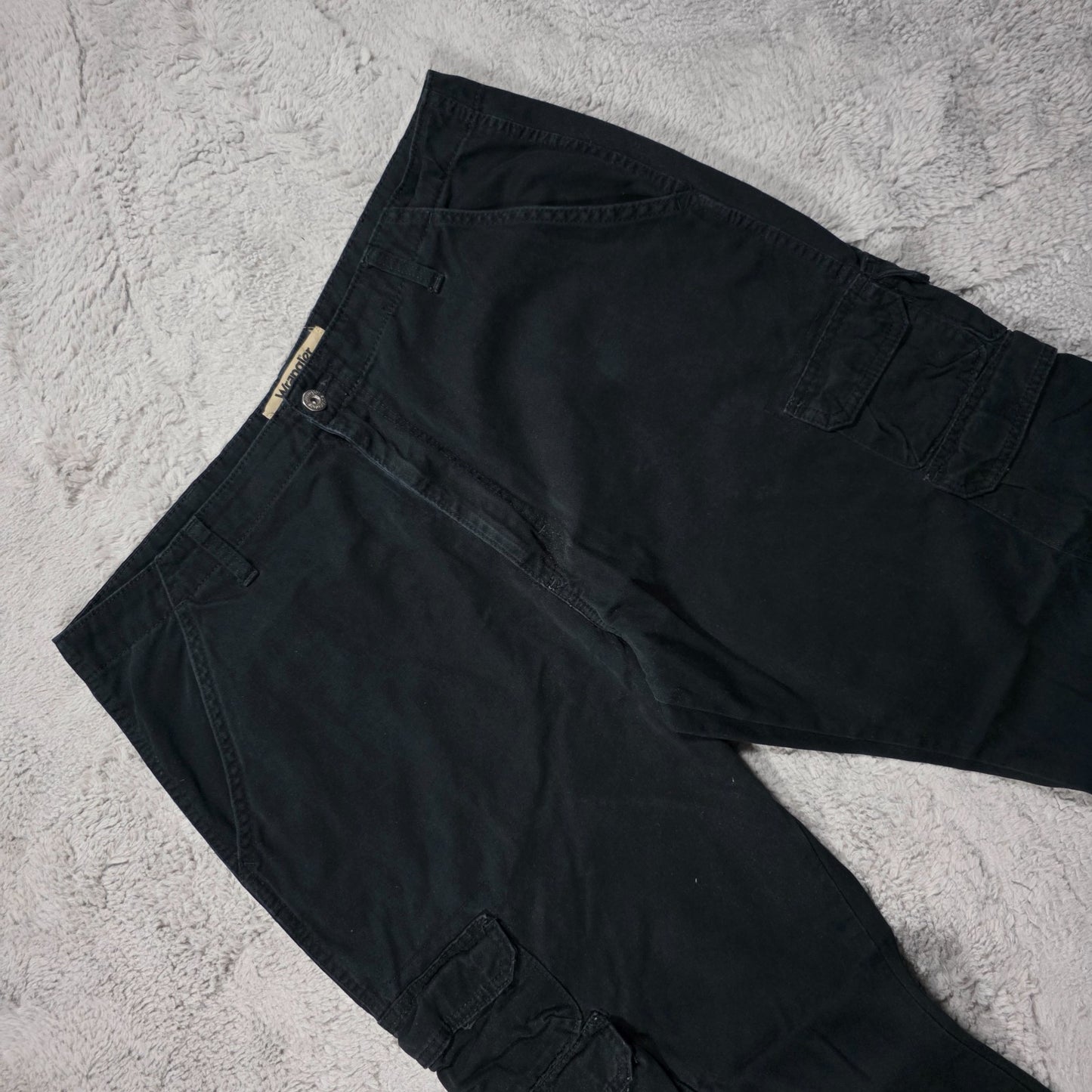 Wrangler Authentics Cargo Trousers Black Men’s Straight Fit W38 L32 Hook & Loop