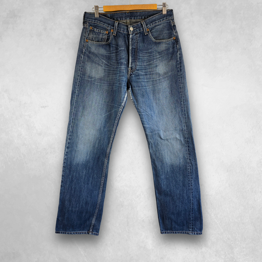 Levis 501 Jeans Mens W32 L33 (Tag W33 L34) Blue Straight Leg Denim Button Fly
