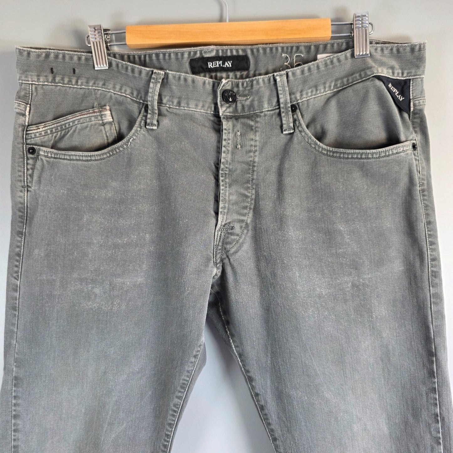Replay WAITOM Men’s Jeans W37 L33 Grey Straight Fit Stretch Denim