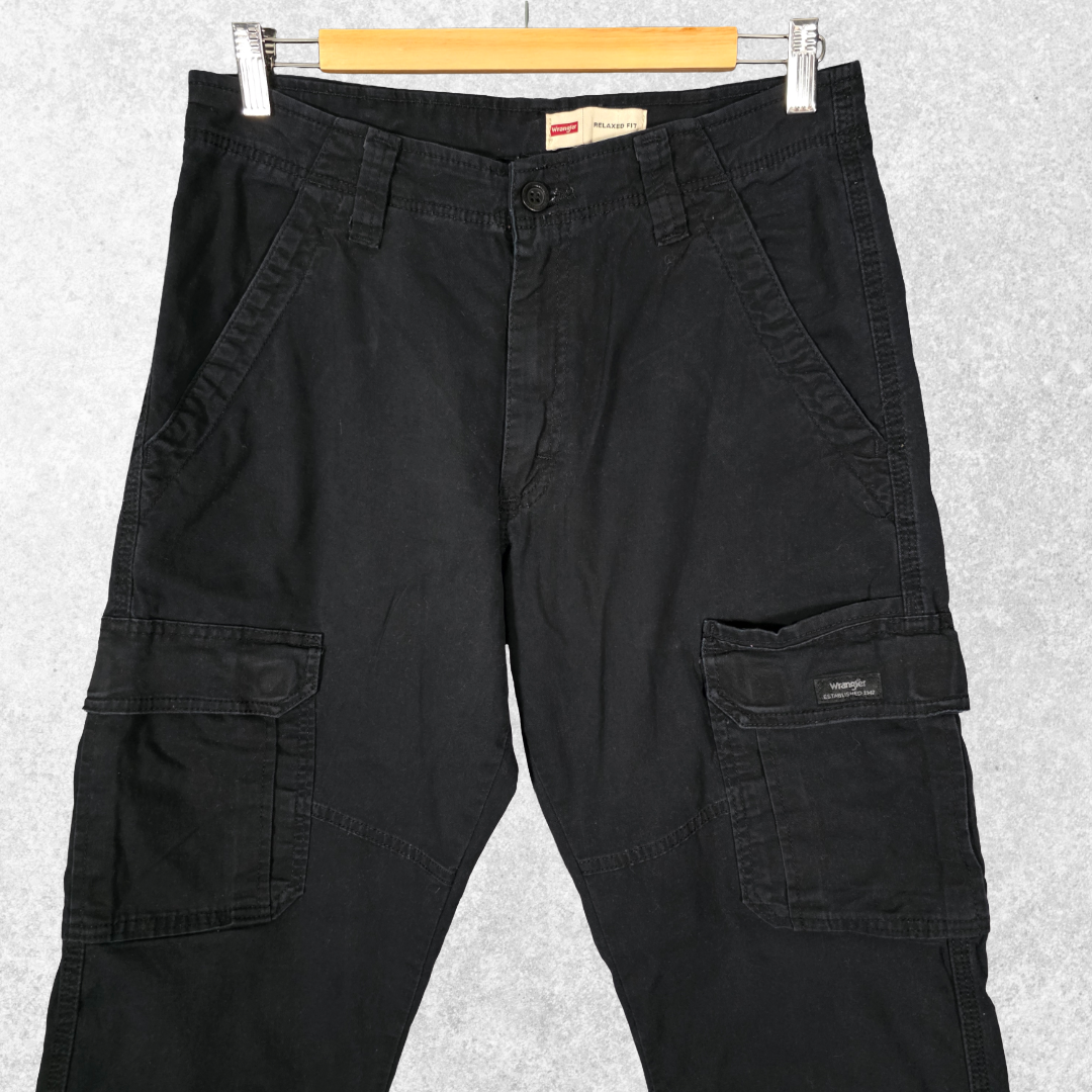 Wrangler Cargo Trousers W30 L30 Black Relaxed Fit Stretch Cotton Men’s