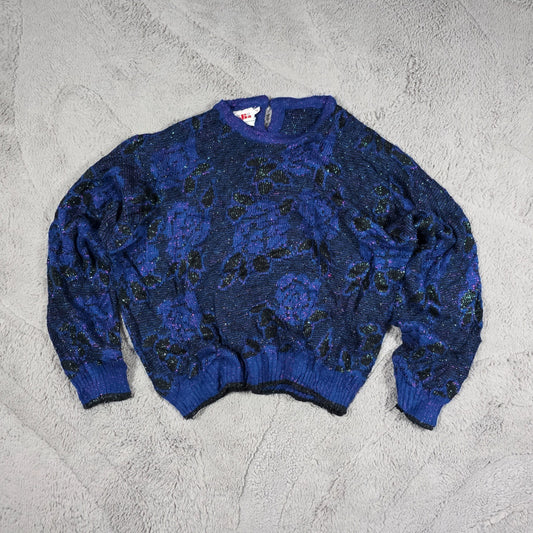 Vintage Alia Abstract Pattern Knit Sweater Women’s M Blue Purple