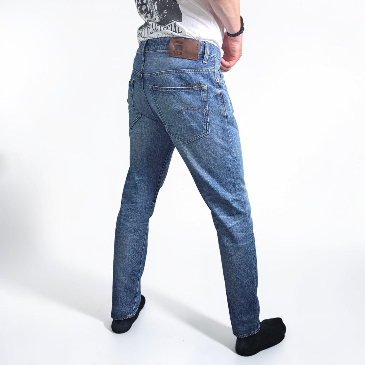 G-Star RAW 3301 Slim Jeans W36 L31 Blue Button Fly Denim Mens Casual