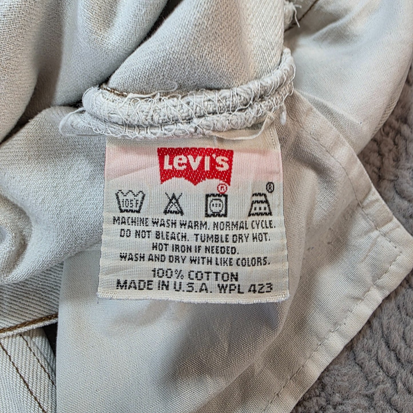 Levi’s 501 USA Made White Straight Jeans W34 L32 Distressed / Paint Marks