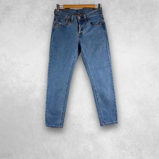 Levi’s 501 T Jeans Women’s W26 L28 Blue Tapered Leg Stretch Denim