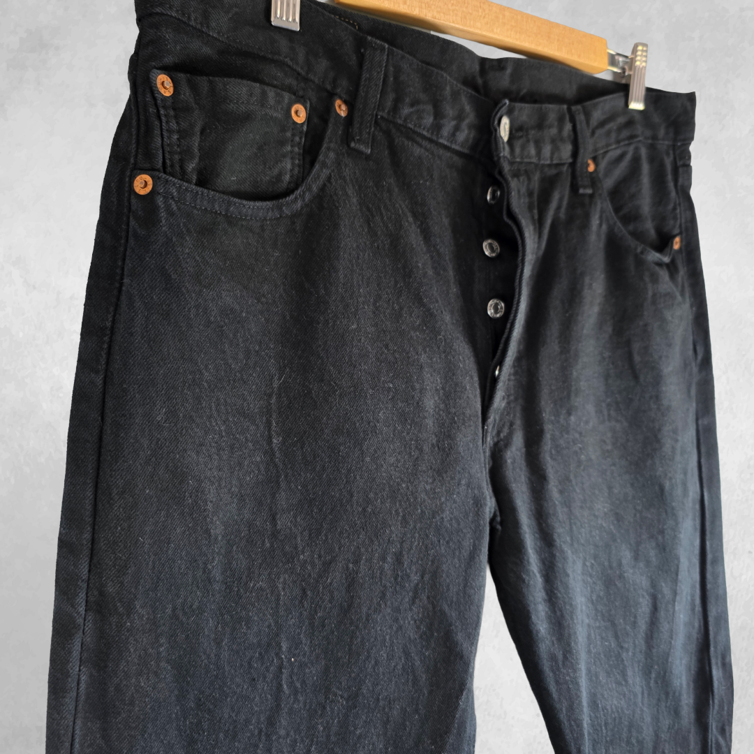 Levi’s 501 Jeans W36 L34 Black Straight Fit Denim Button Fly Men’s Classic