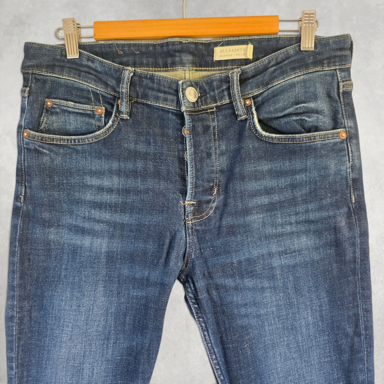 AllSaints Cigarette Jeans W33 L28 Blue Skinny Slim Stretch Designer Denim Mens