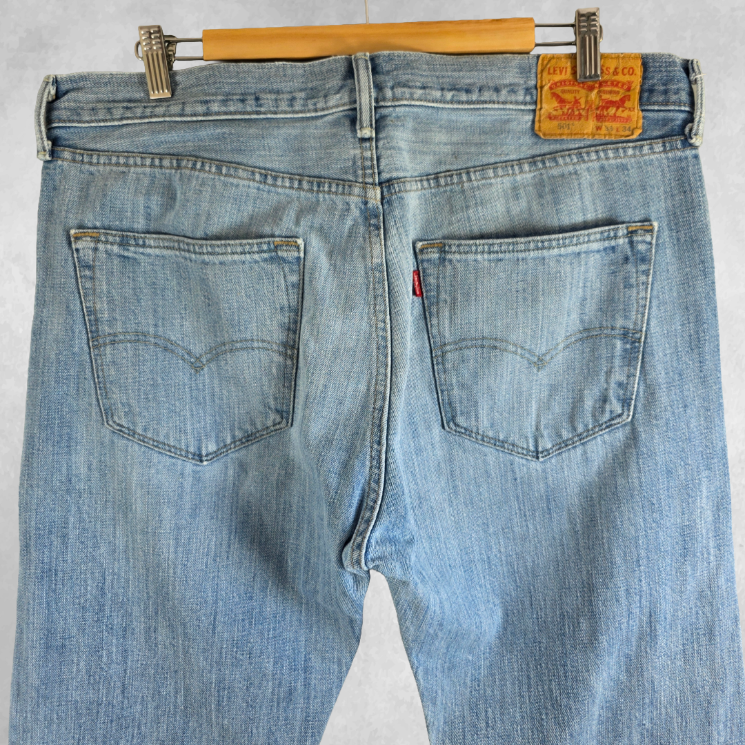 Levi’s 501 Jeans Mens W36 L34 Blue Straight Leg Button Fly Stacked Denim
