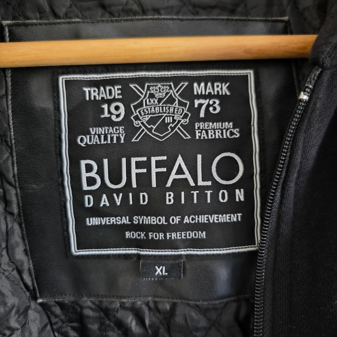 Buffalo David Bitton Faux Leather Jacket Hoodie Black XL Biker Men's