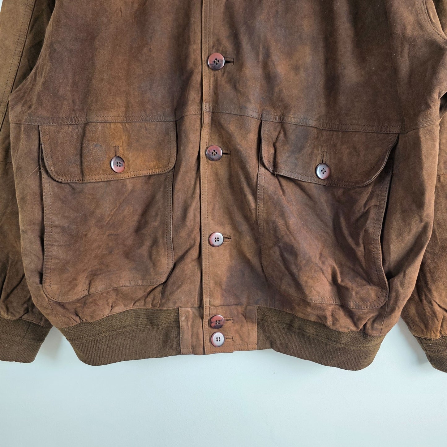 Vintage Suede Bomber Jacket Brown Mens L Germany Leather Classic Ribbed