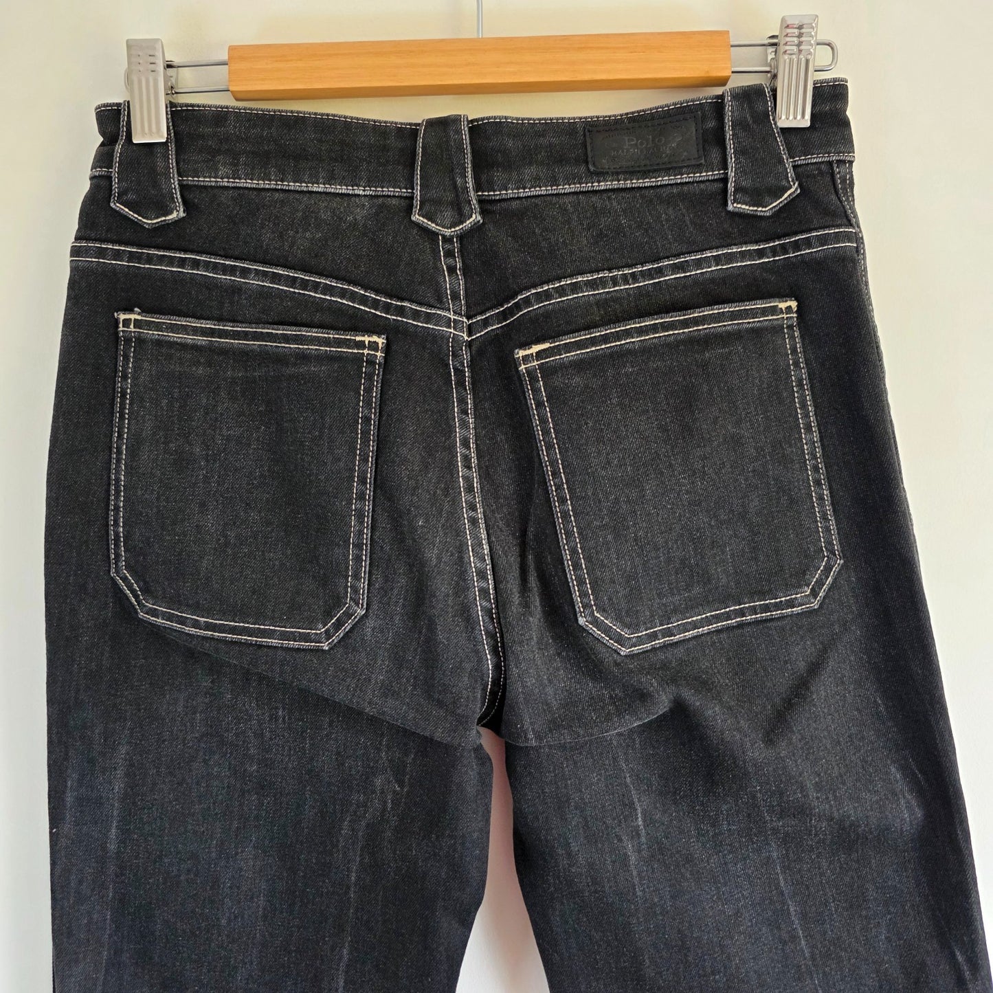 Polo Ralph Lauren Floral Pocket Bootcut Jeans W27 L30 Black Stretch Denim Y2K