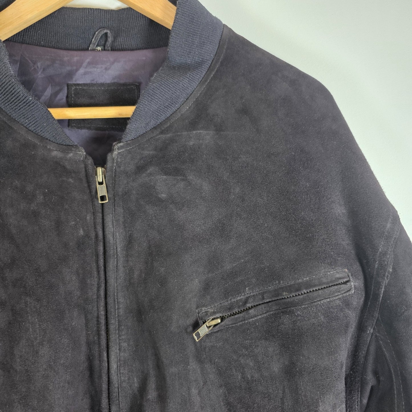 Vintage Suede Bomber Jacket Black Mens XL EU 58 Leather Germany Classic Zip