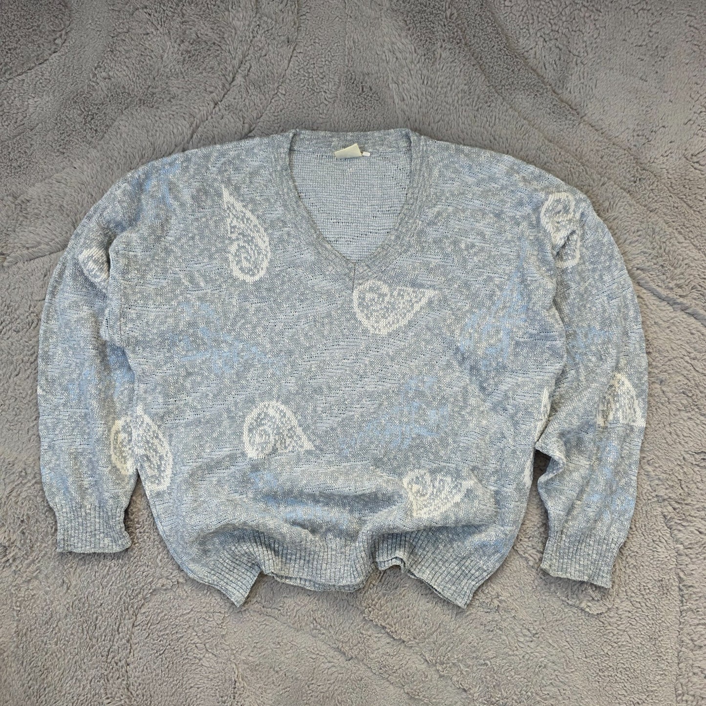 Vintage Emilio Nandini Pattern Knit Jumper Men’s L Blue Retro 90s Sweater