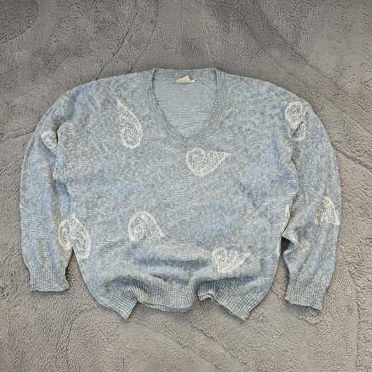 Vintage Emilio Nandini Pattern Knit Jumper Men’s L Blue Retro 90s Sweater