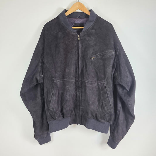 Vintage Suede Bomber Jacket Black Mens XL EU 58 Leather Germany Classic Zip