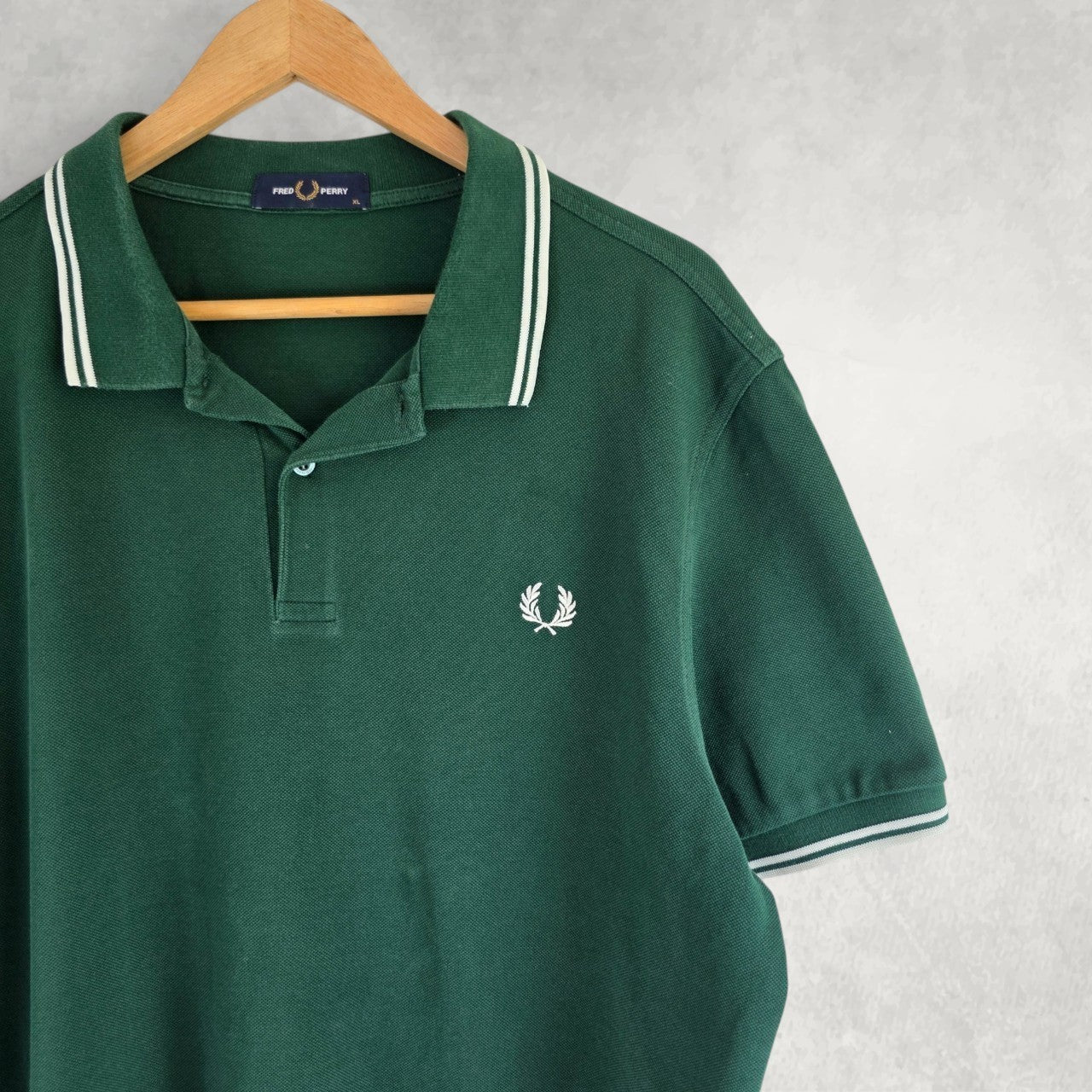 Fred Perry Twin Tipped Polo Shirt Mens XL Green Cotton Classic Mod Preppy