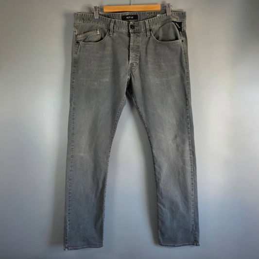 Replay WAITOM Men’s Jeans W37 L33 Grey Straight Fit Stretch Denim