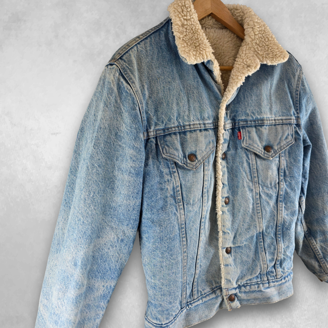 Levi's Sherpa Denim Jacket Men's S Blue Vintage Trucker Fleece Lined