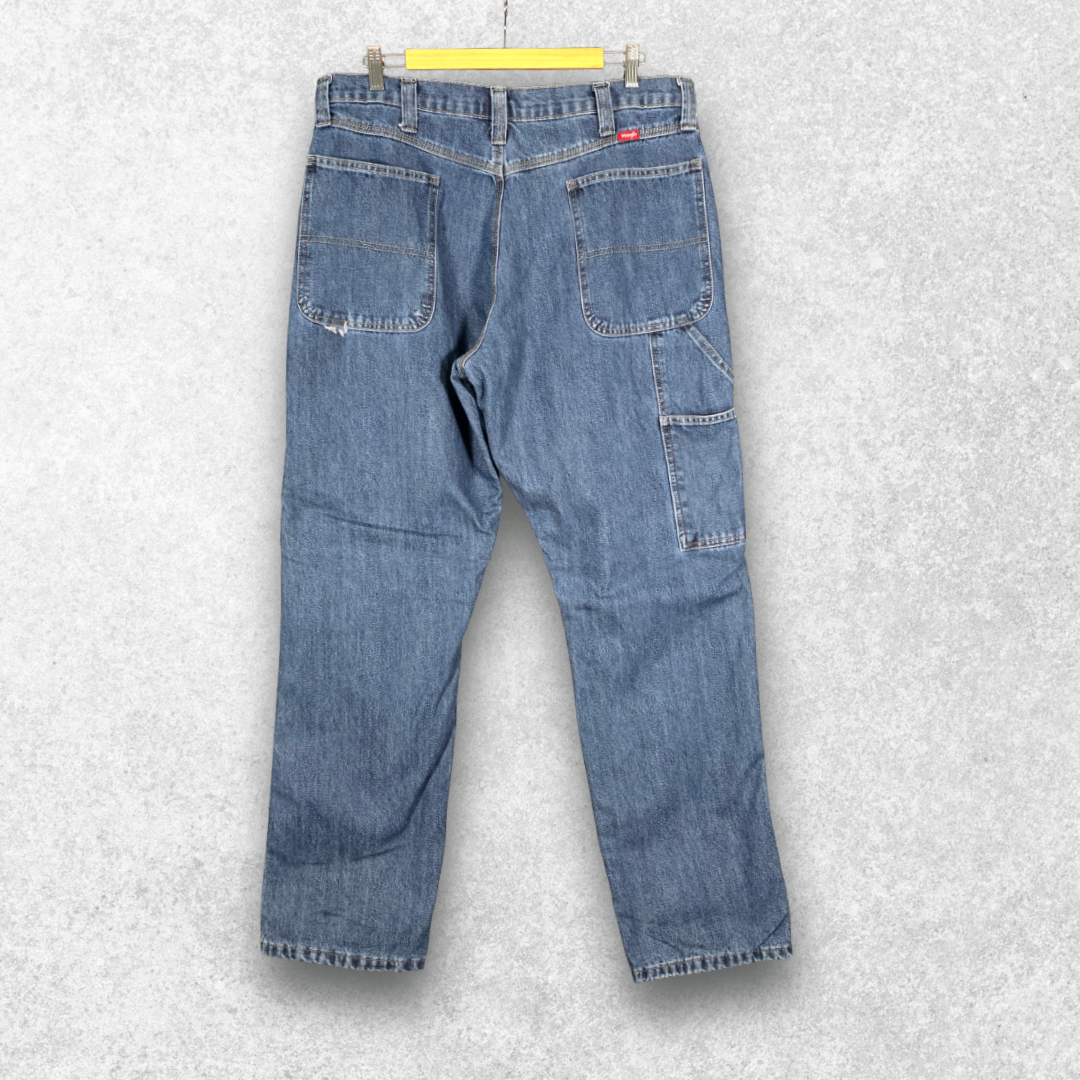 Wrangler Carpenter Jeans W36 L33 (W36 L34 Tag) Relaxed Fit Blue Fleece Lined Men