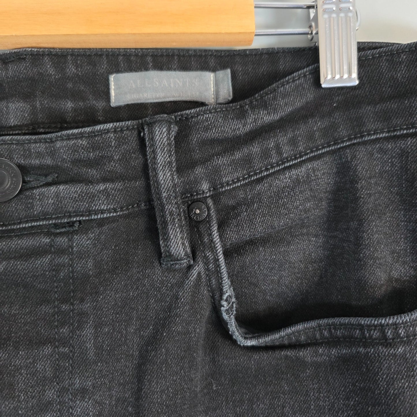 AllSaints Men’s Skinny Jeans W35 L32 Black Cigarette Fit Stretch Denim