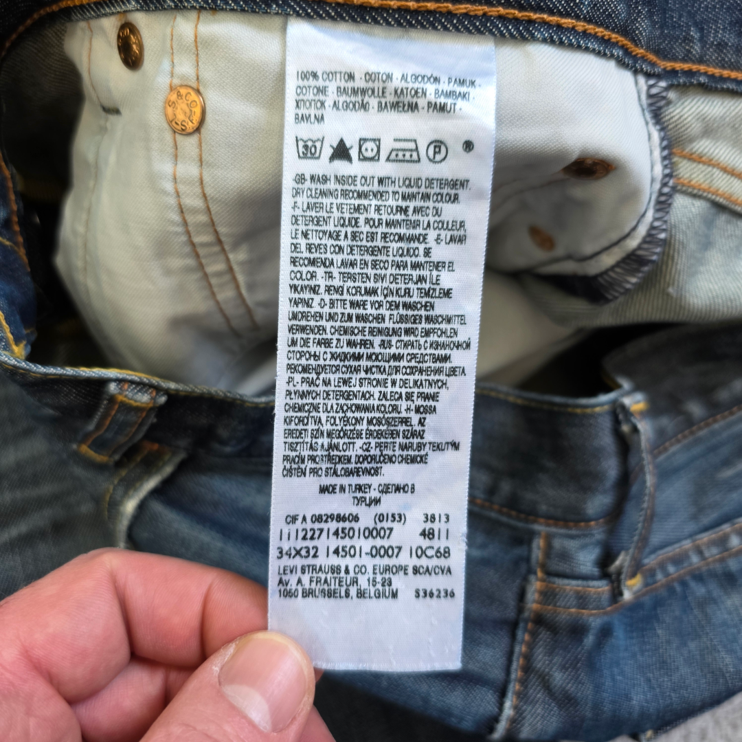 Levi’s 501 Jeans Mens W34 L30 (Tagged W34 L32) Blue Straight Leg Button Fly