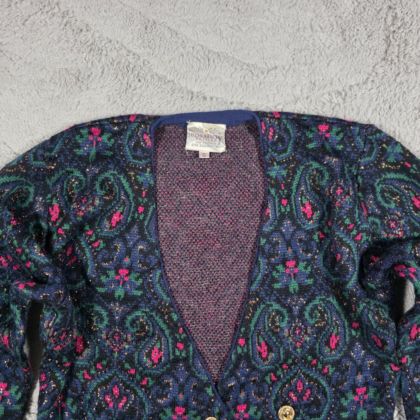 Susan Bristol Women’s S Vintage Patterned Knit Cardigan Paisley 90s