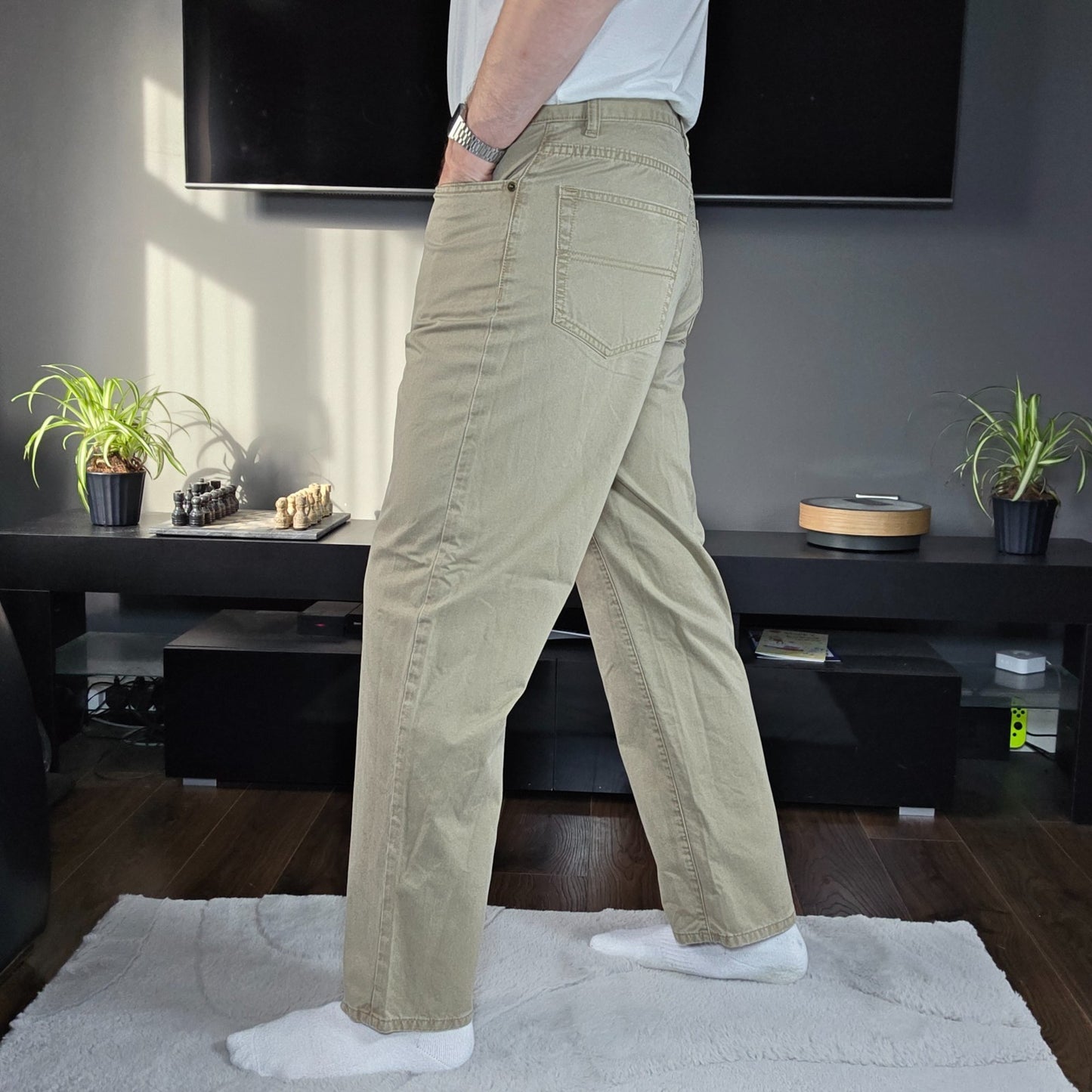 Tommy Hilfiger Straight Fit Chino Trousers Beige W34 L30 Cotton Casual Y2K