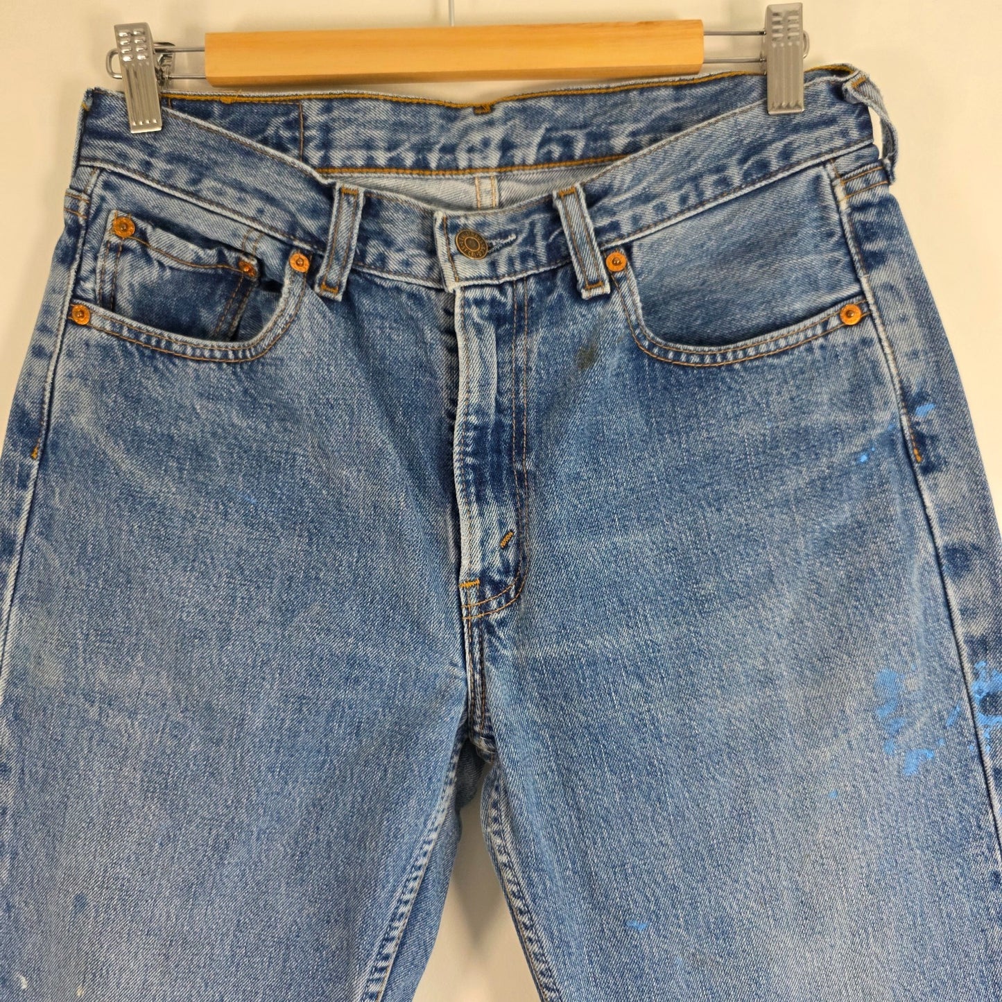 Levi’s 595 Jeans W30 L28 (Tagged W32 L34) Blue Straight Men’s Paint Marks