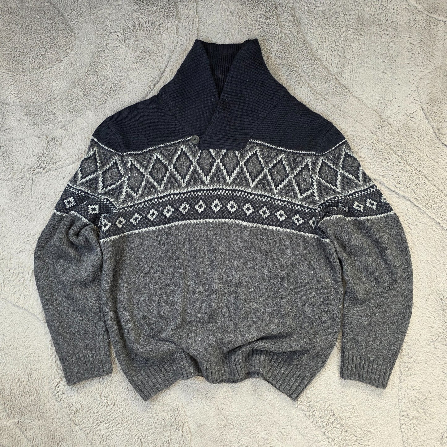 Wind River Men’s XL Patterned Knit Sweater Shawl Collar Grey Nordic