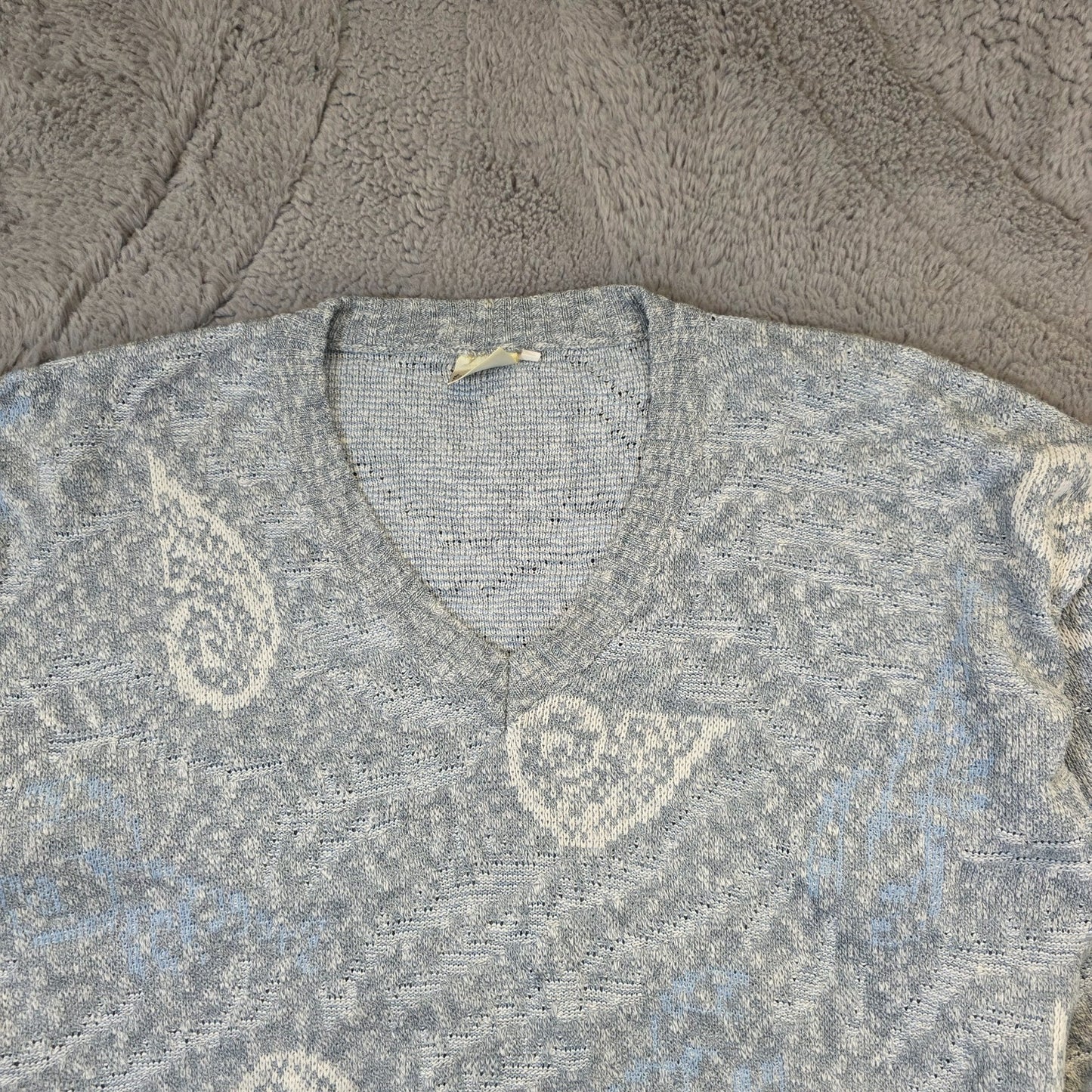 Vintage Emilio Nandini Pattern Knit Jumper Men’s L Blue Retro 90s Sweater