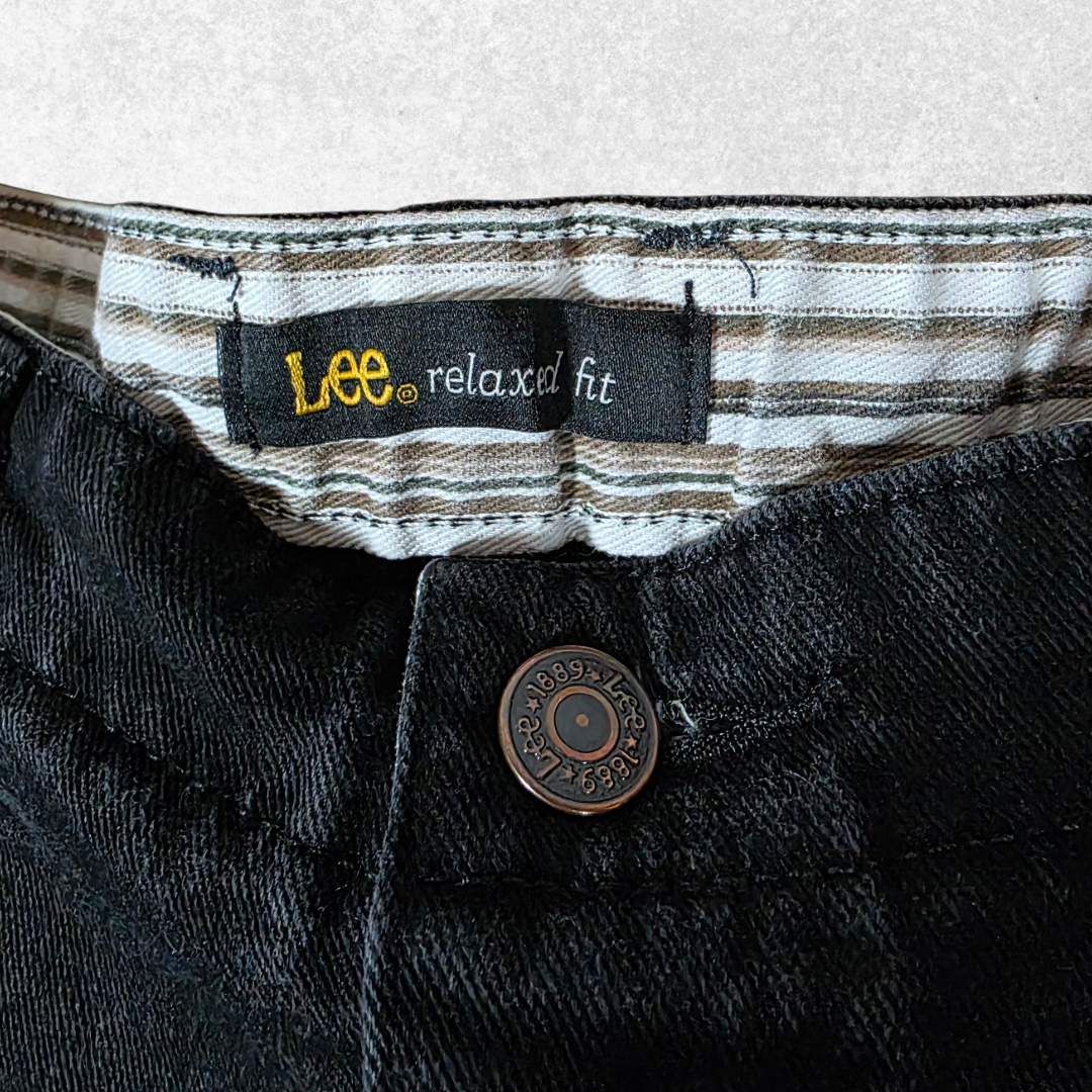 Lee Women’s Relaxed Fit Jeans Black Elastic Waist Petite W36 L27 Stretch Denim 1