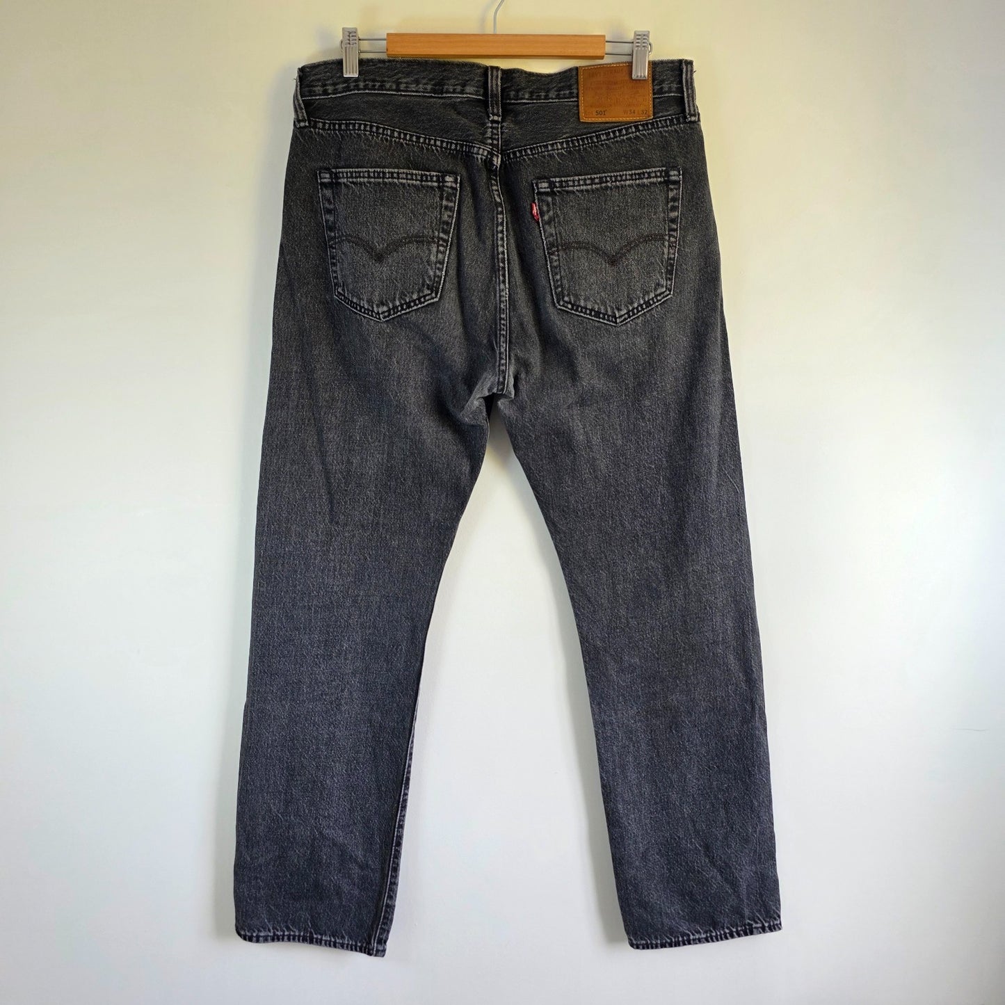 Levi's 501 Straight Leg Jeans W34 L32 Black Grey Denim Button Fly Cotton Men's