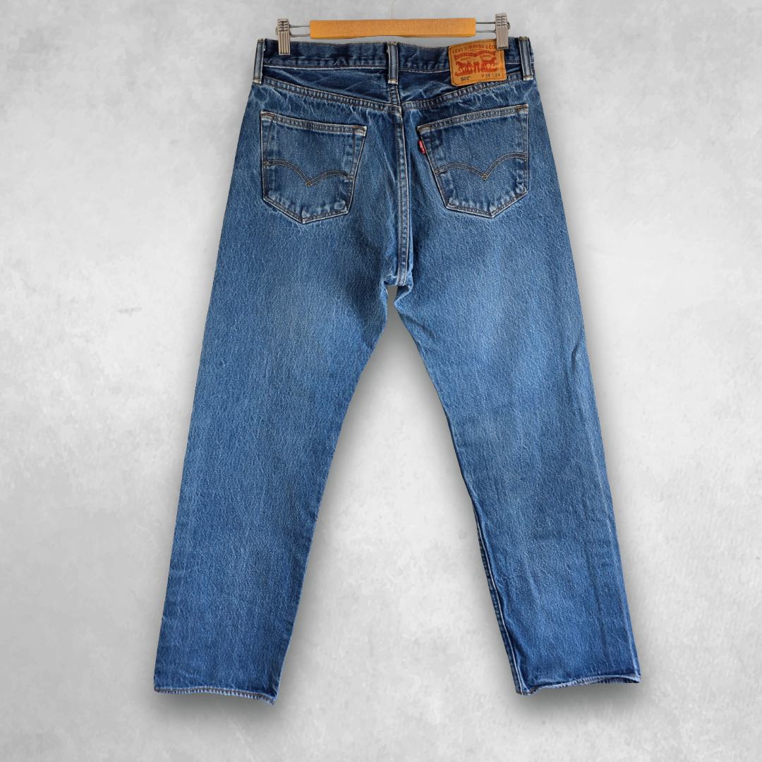 Levi’s 501 Jeans W32 L31 (W34 Tag) Men’s Blue Straight Fit Denim Button Fly