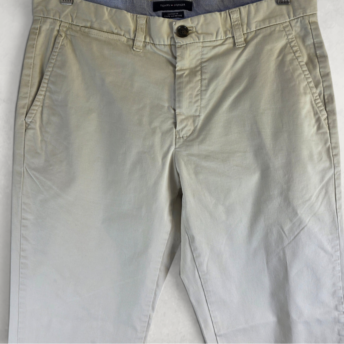 Tommy Hilfiger Chino Trousers W32 L29 Beige Custom Fit Smart Casual Preppy