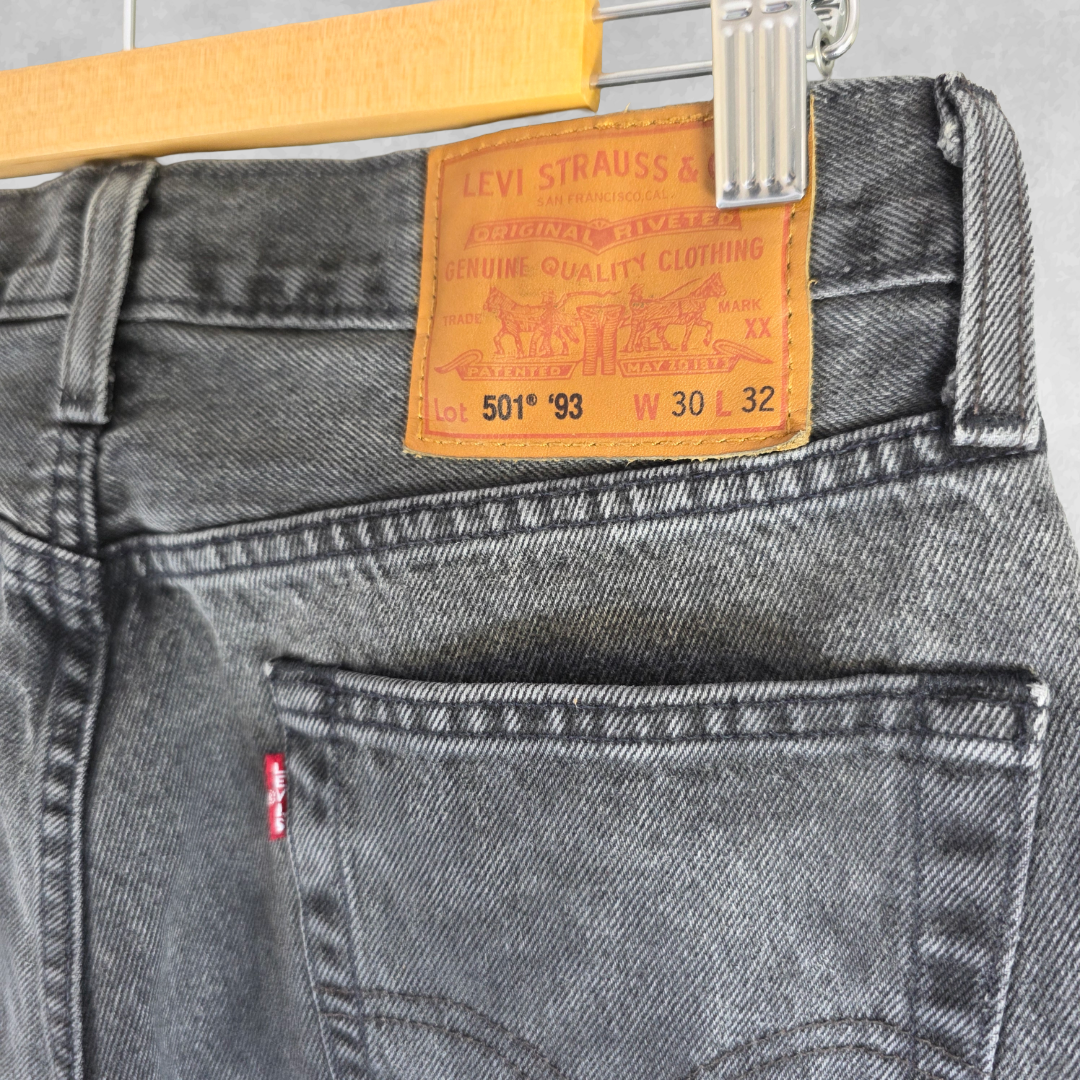 Levi’s 501 ‘93 Jeans Mens W29 L32 (Tagged W30) Black Straight Leg Button Fly
