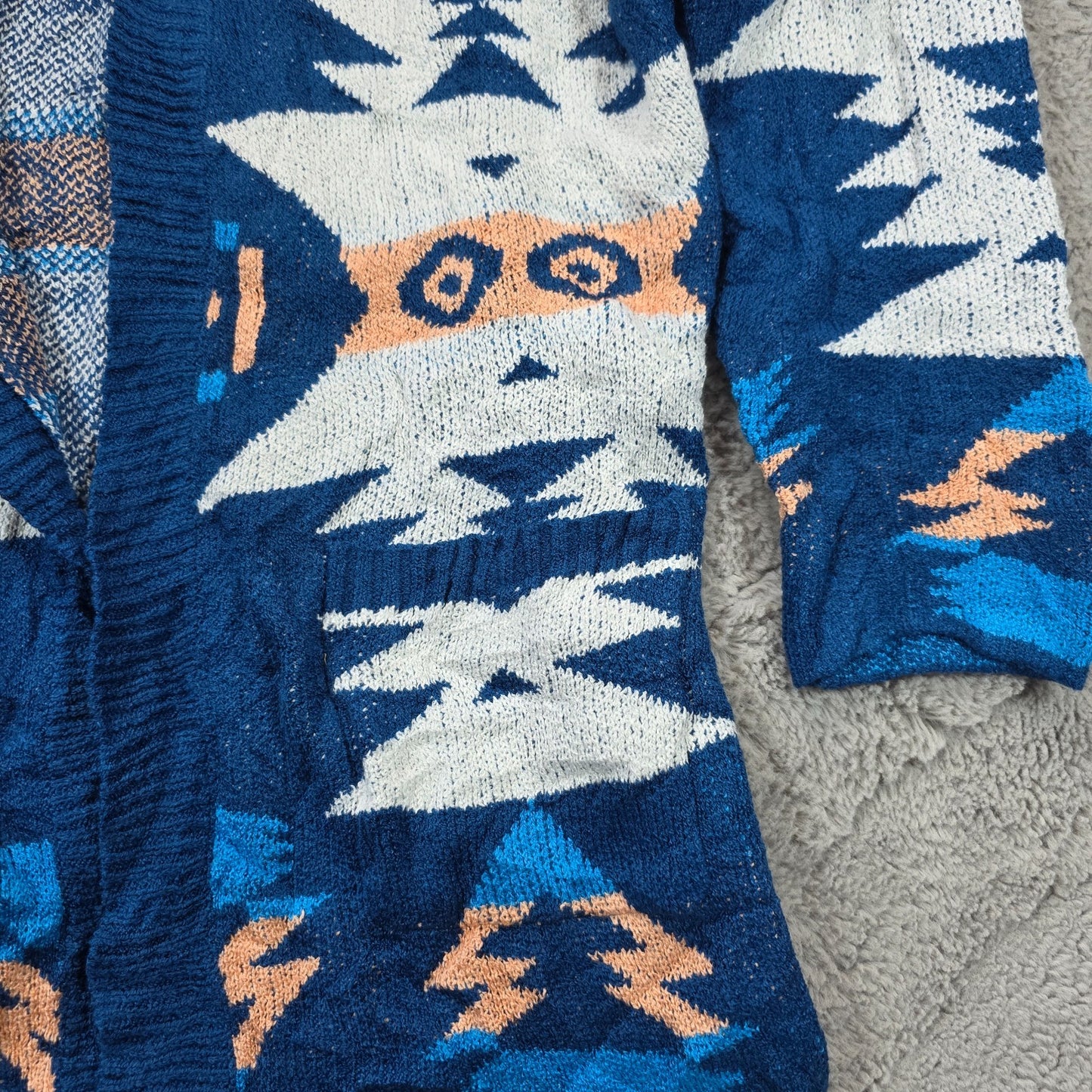 Vintage Aztec Pattern Knit Cardigan Women’s M L Blue Geometric