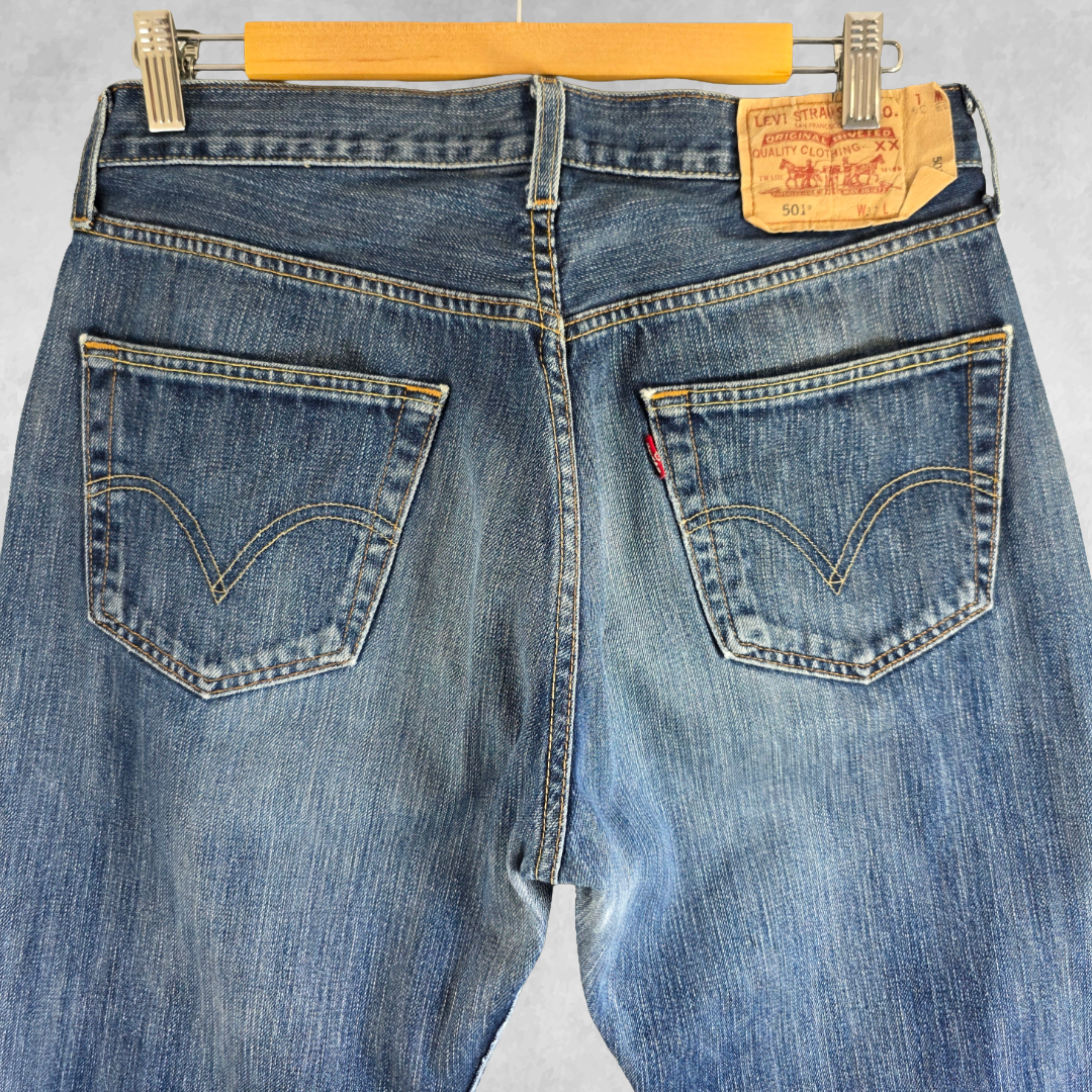 Levis 501 Jeans Mens W32 L33 (Tag W33 L34) Blue Straight Leg Denim Button Fly