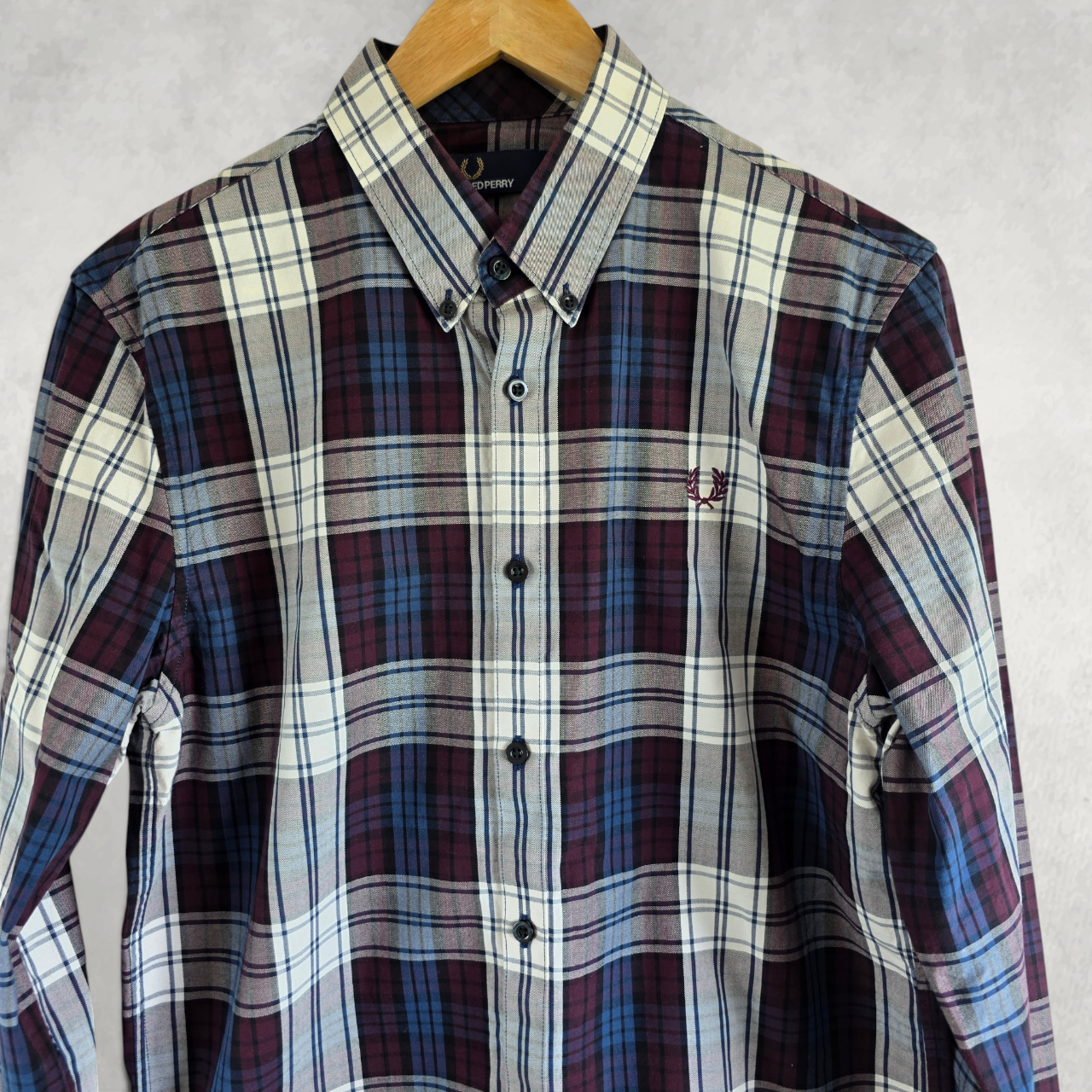 Fred Perry Check Shirt M Plaid Button Down Smart Casual Mod Style Cotton
