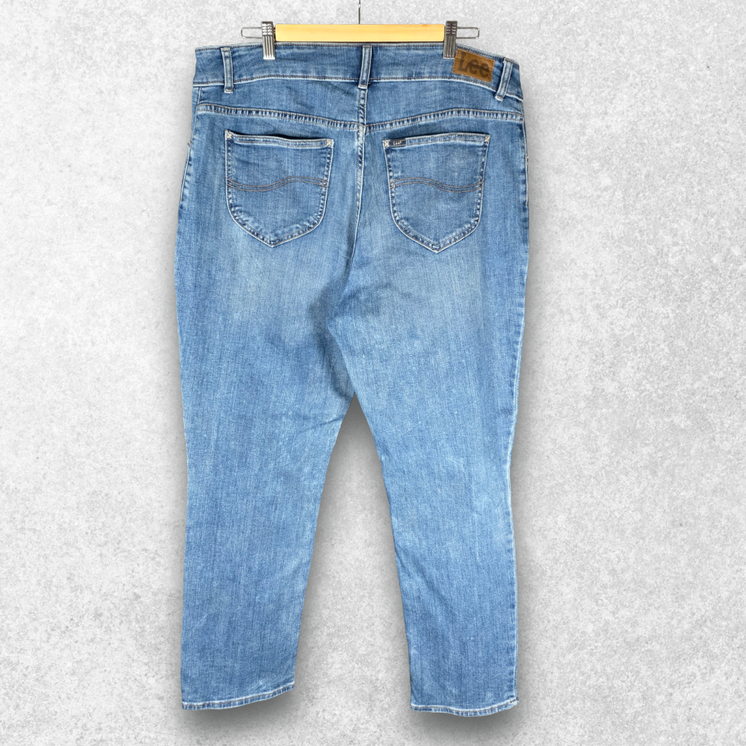 Lee Womens Jeans Blue Straight Leg High Rise W39 L28 Stretch Denim 18WP