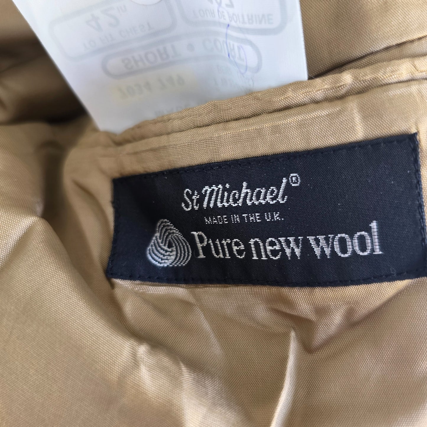 Vintage St Michael Wool Blazer Jacket Mens 42S Beige Check Tweed Smart Casual