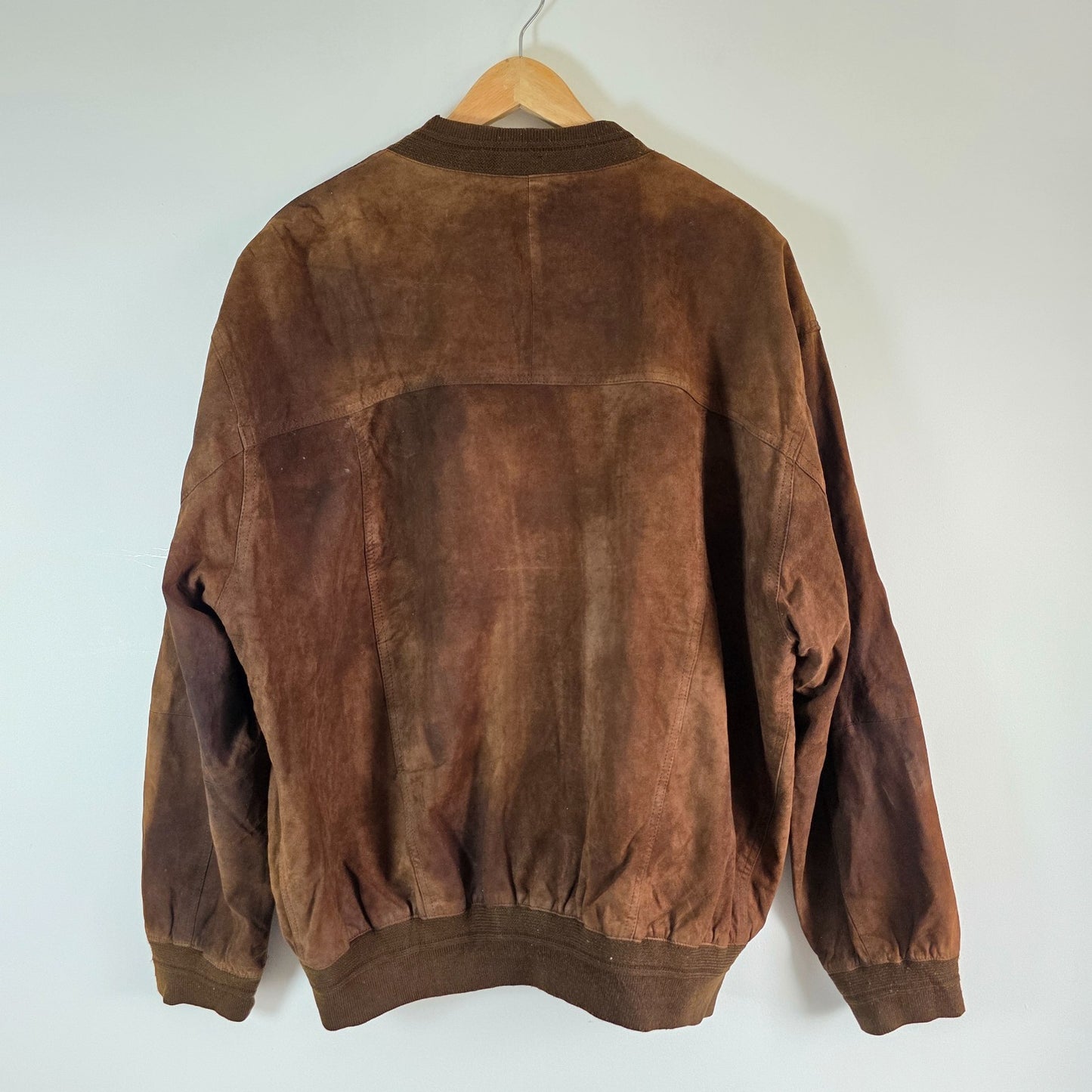 Vintage Suede Bomber Jacket Brown Mens L Germany Leather Classic Ribbed