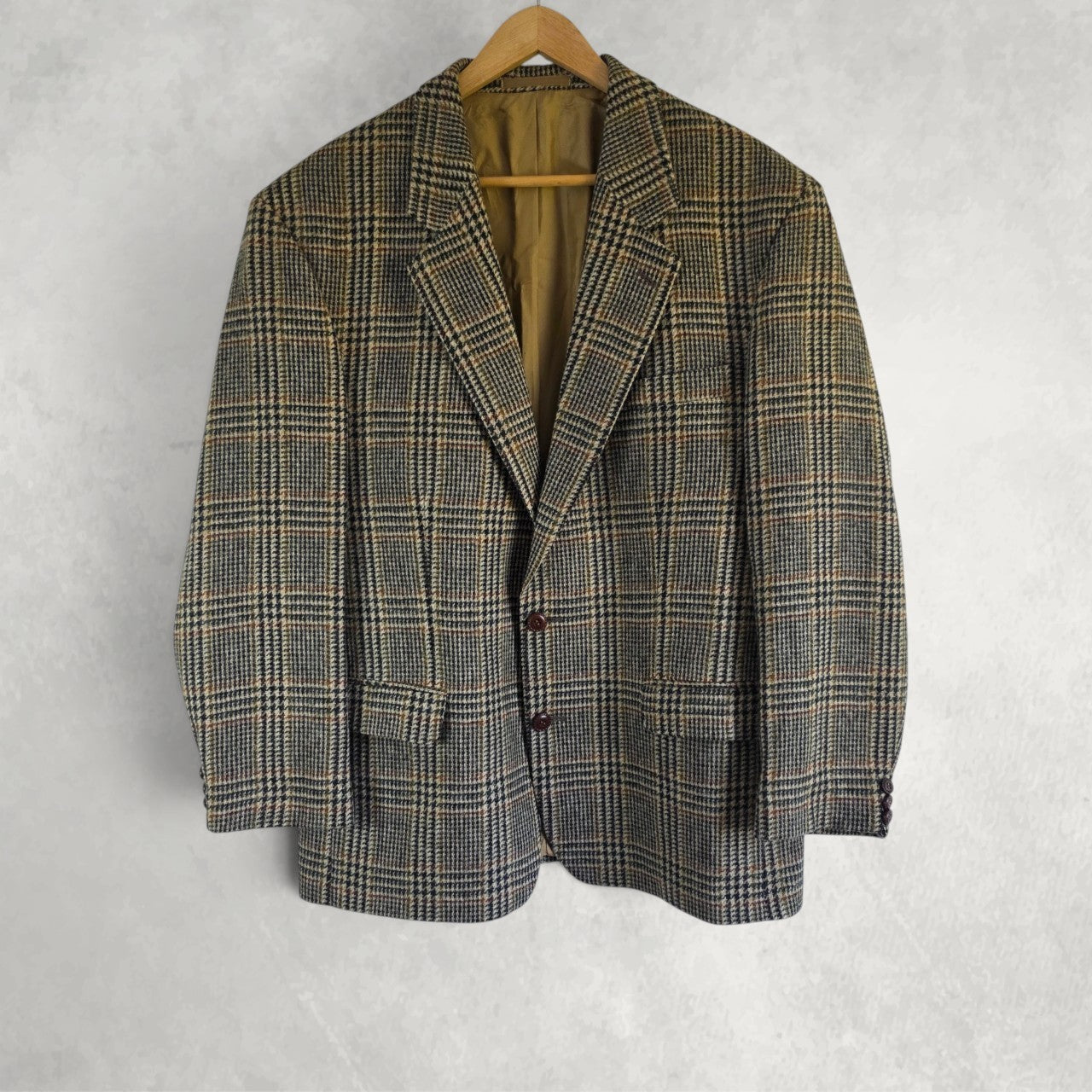 Vintage St Michael Wool Blazer Jacket Mens 42S Beige Check Tweed Smart Casual