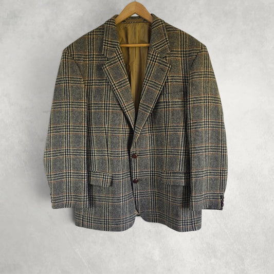 Vintage St Michael Wool Blazer Jacket Mens 42S Beige Check Tweed Smart Casual