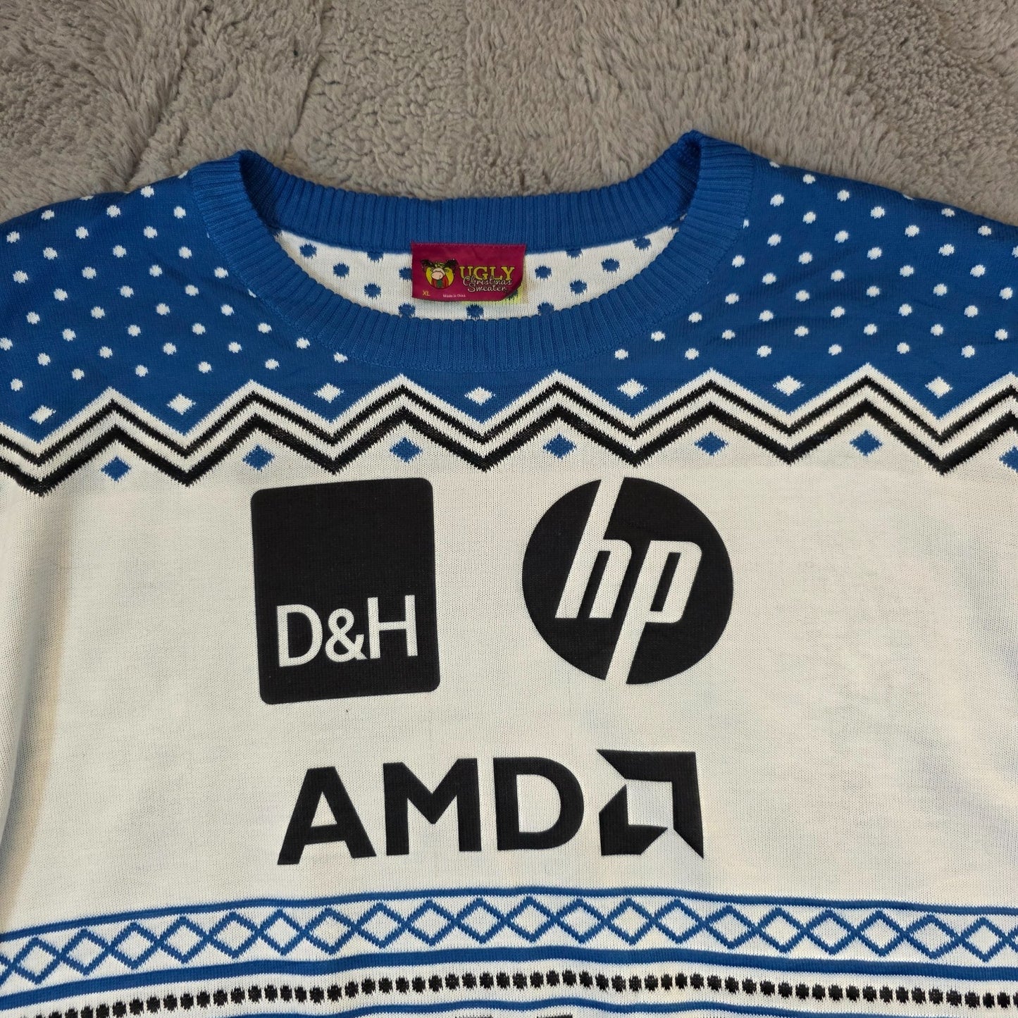 Men’s Ugly Christmas Sweater XL Blue White Festive Winter Jumper