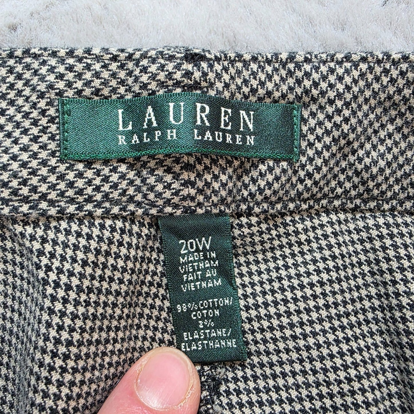 Lauren Ralph Lauren Checked Stretch Trousers W44 L28 UK 24 Black White Cotton Bl