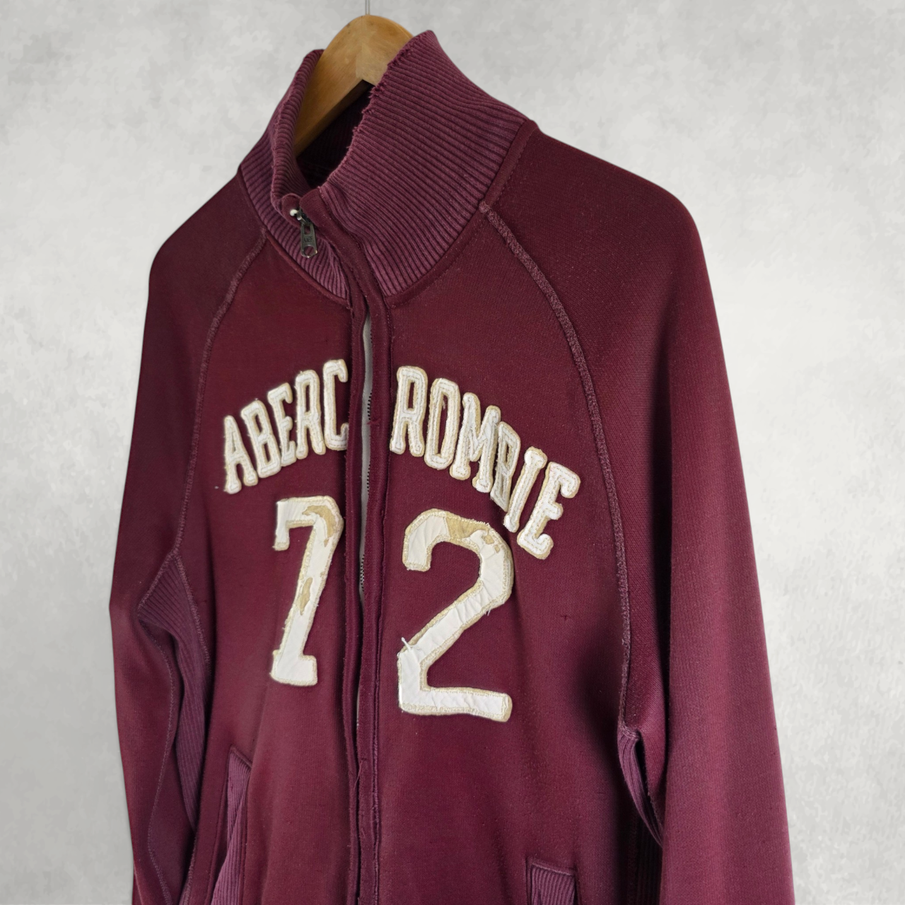 Abercrombie & Fitch Full Zip Sweatshirt Burgundy L Muscle Fit Y2K Vintage Style