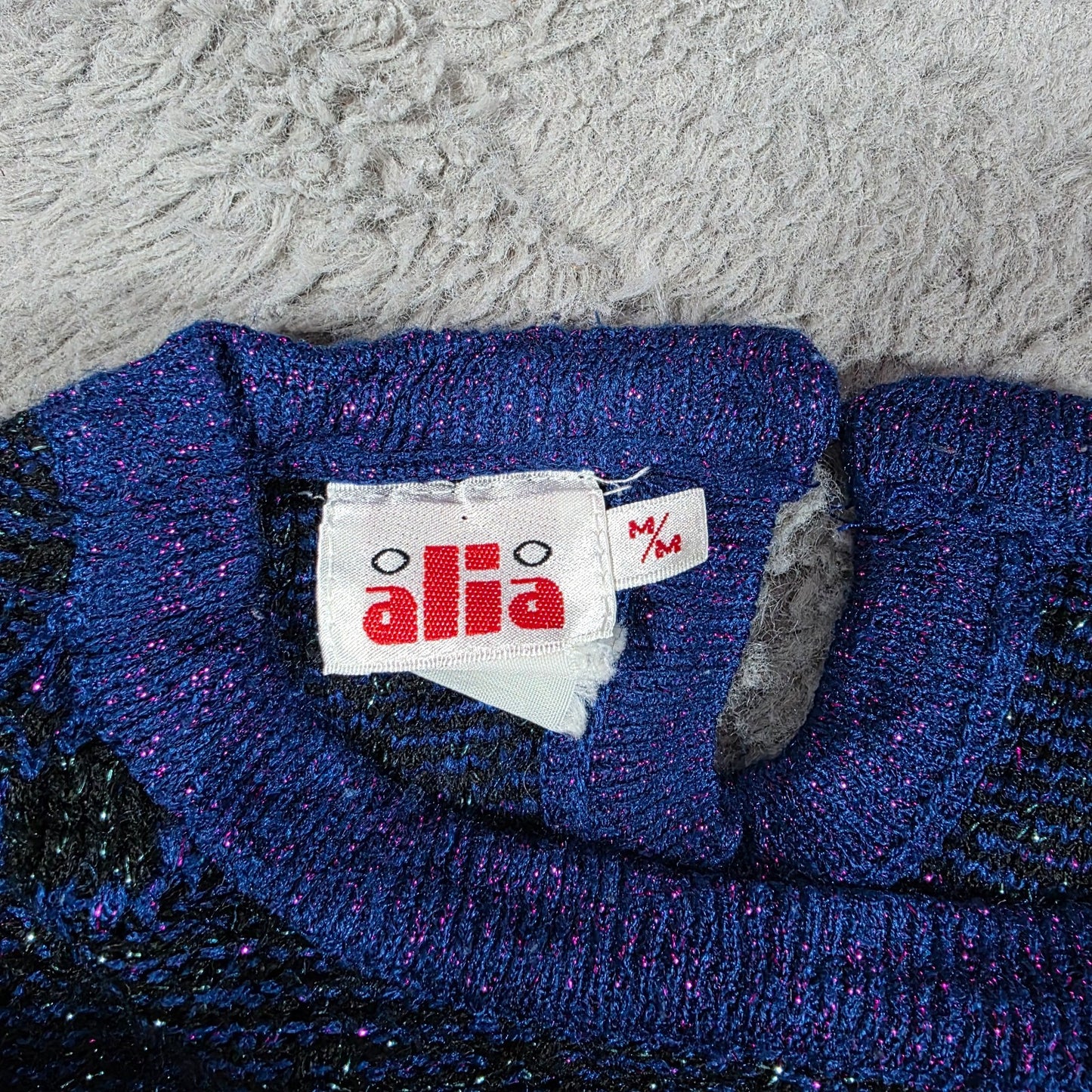 Vintage Alia Abstract Pattern Knit Sweater Women’s M Blue Purple